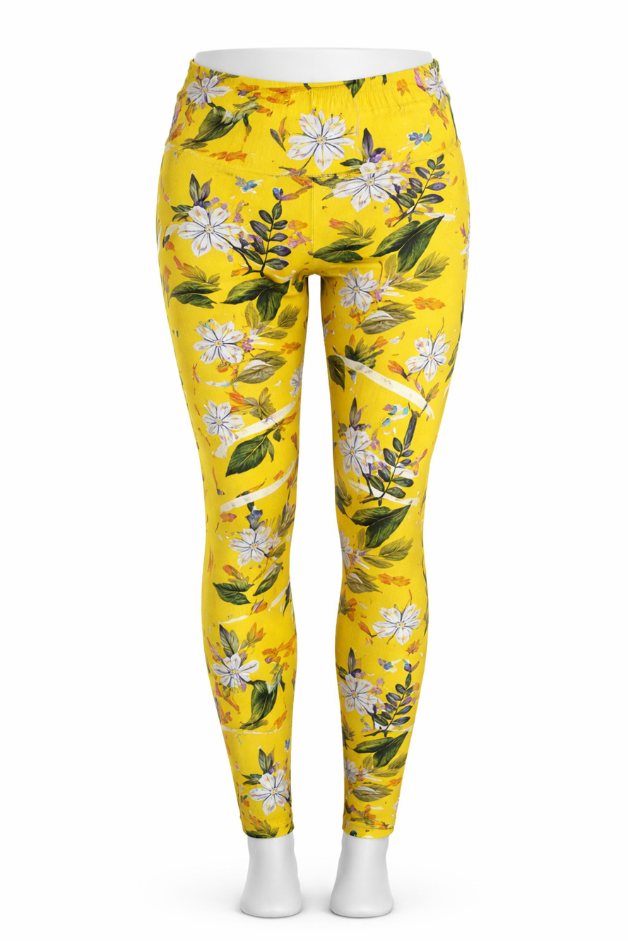 Zyia Active Yellow Floral Leggings Recycled Polyester Stretch Yoga Pants 2